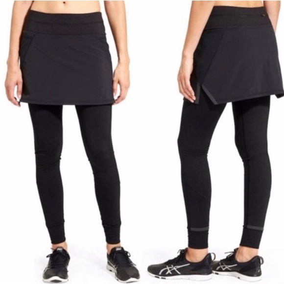 Athleta Pants - ATHLETA Black Powder Peak 2-in-1 Skirted Tight Leggings Reflective Size Medium